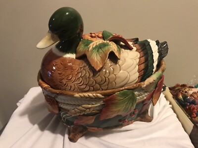 FITZ & FLOYD CLASSICS HUNTINGTON MALLARD DUCK 2P FOOTED TUREEN AUTUMN Functional