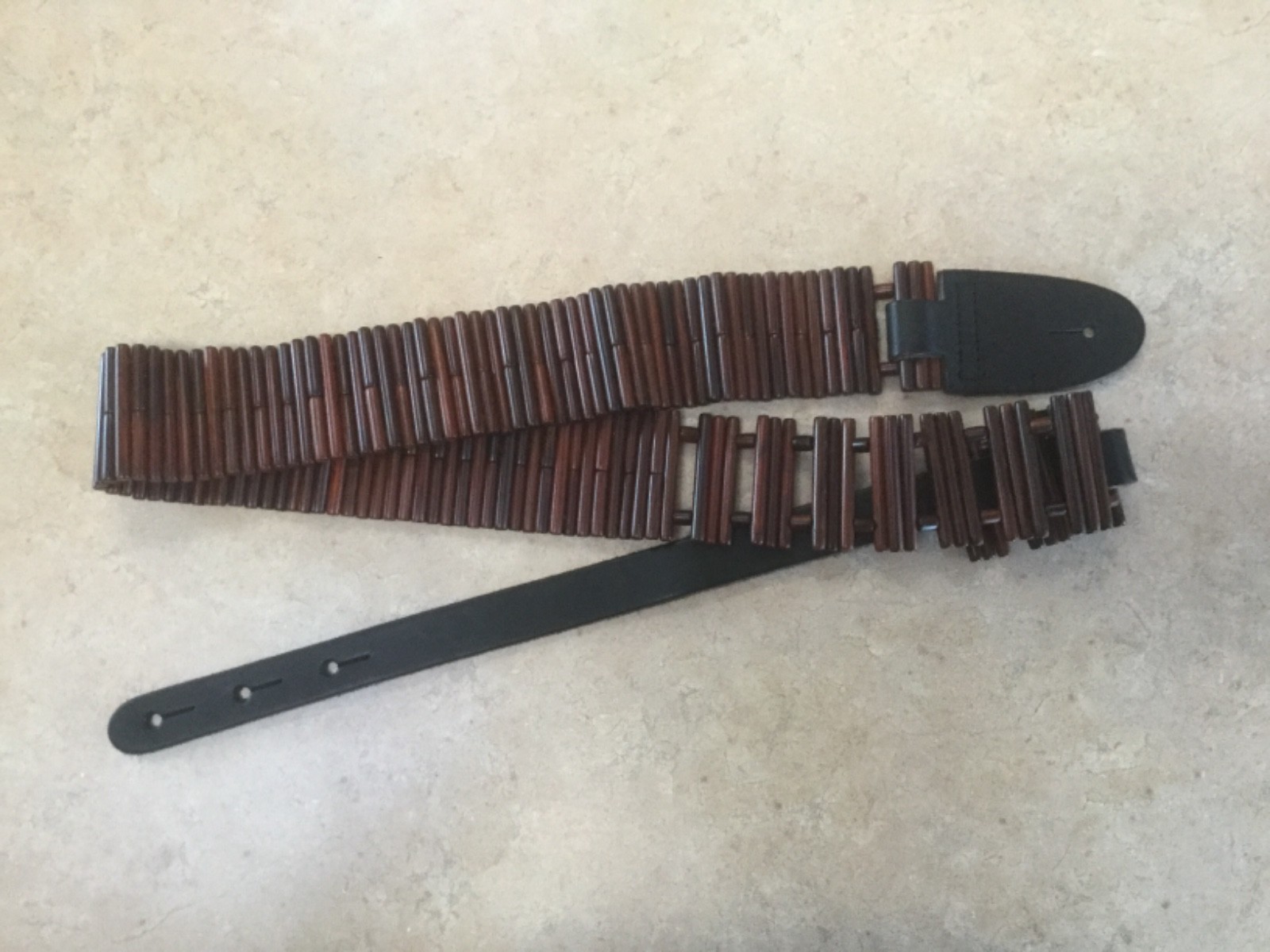 Rosewood and leather adjustable guitar strap  pre-owned