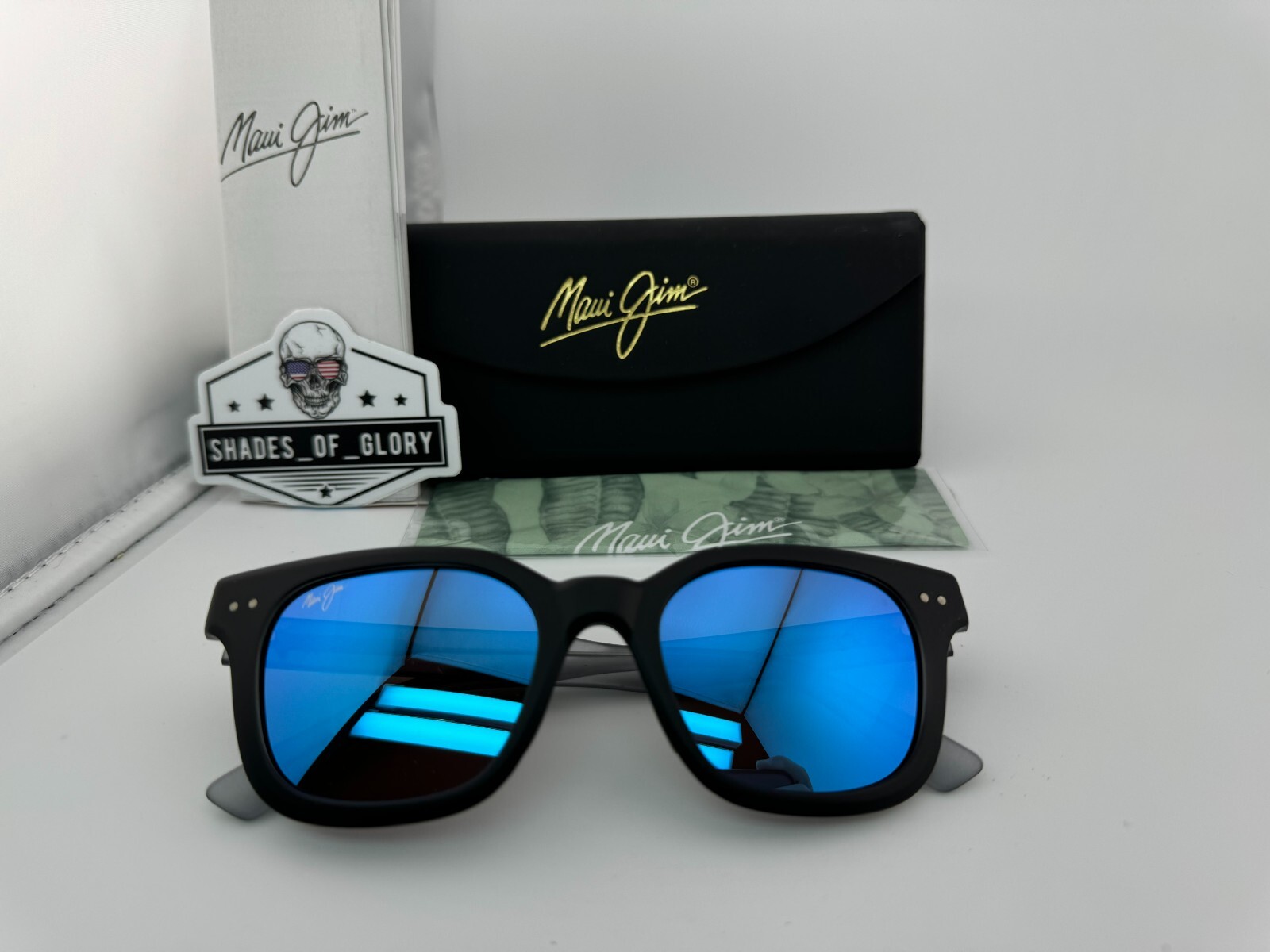 Pre-owned Maui Jim Shorebreak Mj 822-02mg Matte Black Bue Hawaii Polarized Sunglasses In Blue Hawaii Polarized