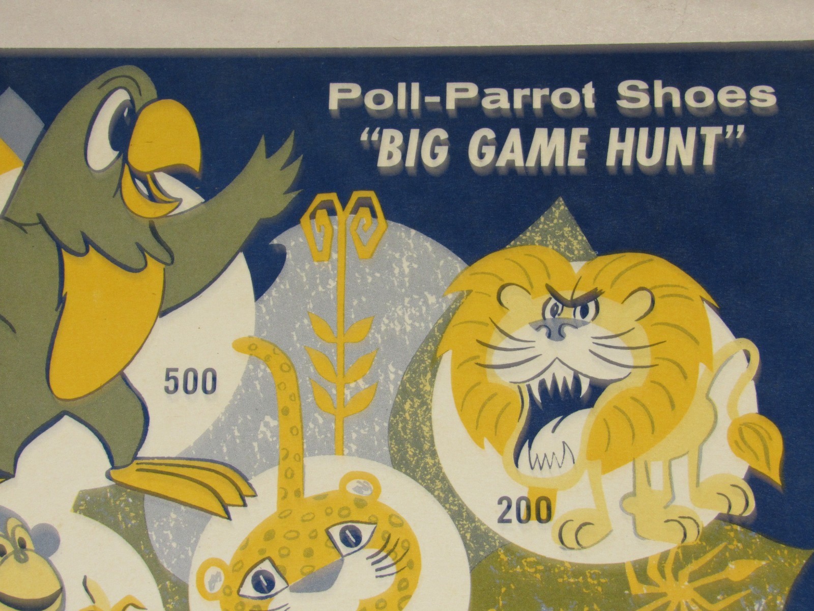 Vintage 1950s Red Lion PA Poll-Parrot Shoes Big Game Hunt Game Board Target Sign