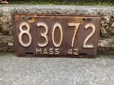 1942 Massachusetts License Plate Vintage Metal License Plate Auto Tag J15