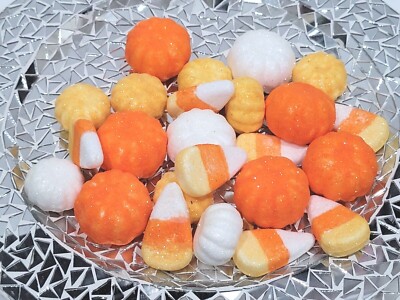 24pc Halloween Candy Corn Pumpkins Styrofoam Table Scatter Bowl Filler Decor