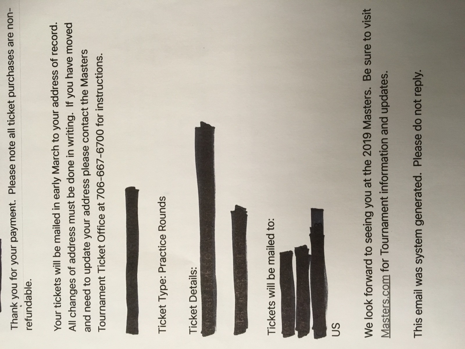 2019 Masters golf tickets for Tuesday practice round