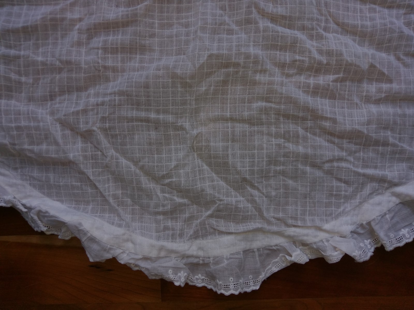Antique 1800s French Tissue Thin Sheer White Cotton Squares Eyelet Trim Apron