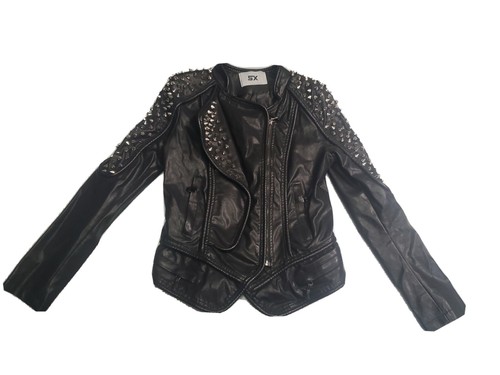 SX Punk Rivet faux leather PU Jacket Women fashion Biker