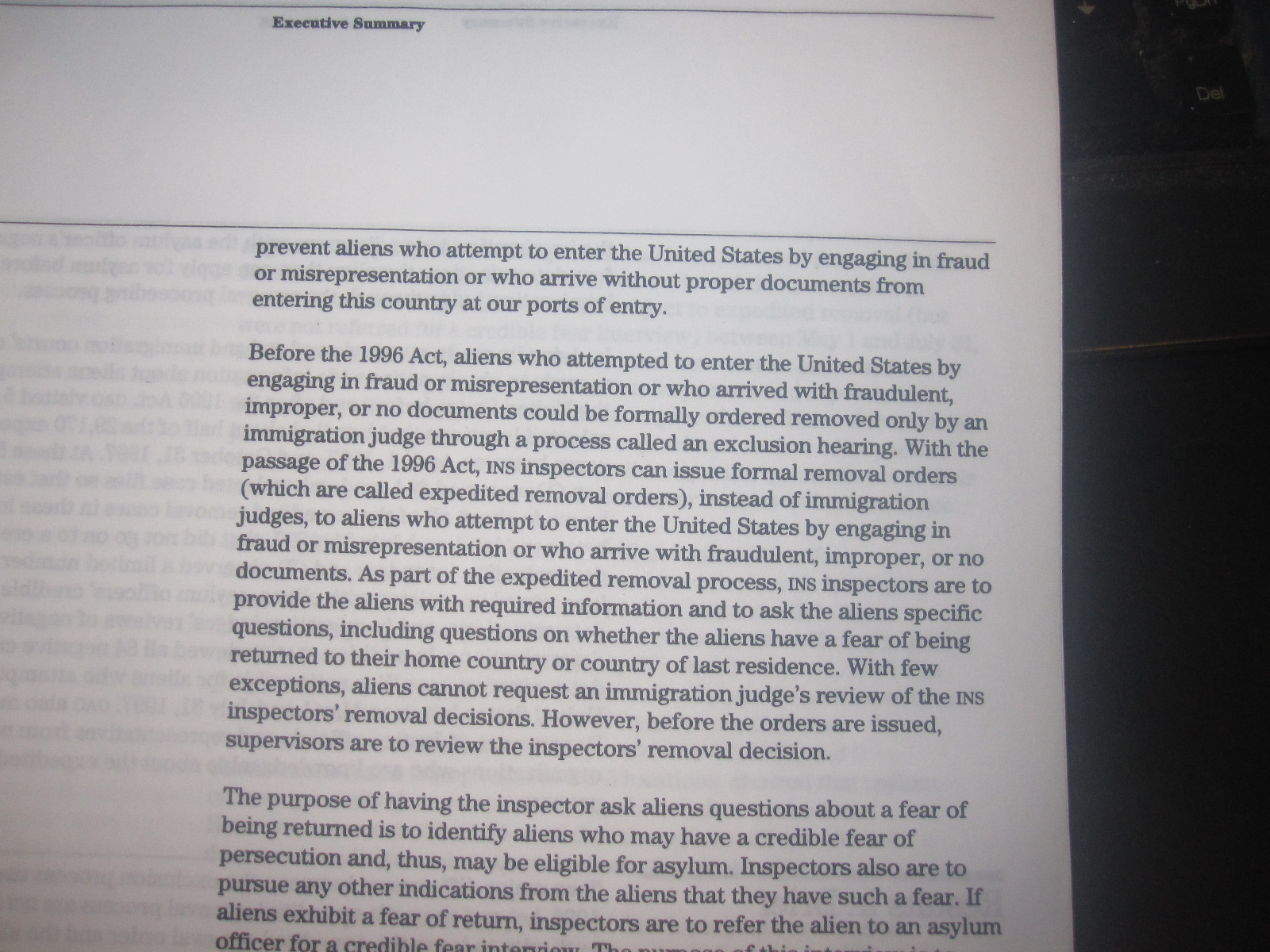 ILLEGAL ALIENS:  Changes in the Process of Denying Aliens Entry into the United