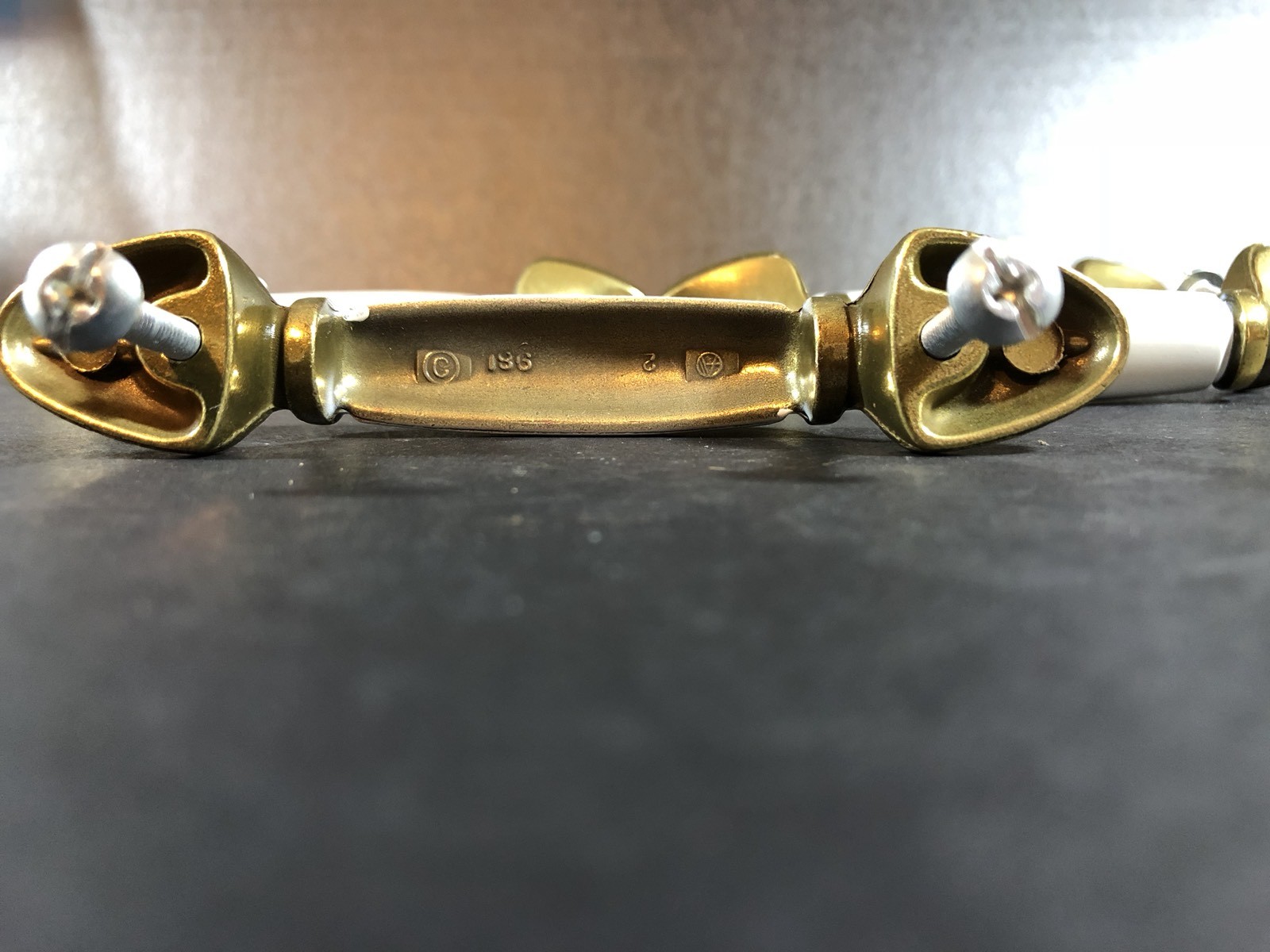 Set Of 5 Brass Drawer Pulls With White Centers