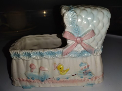 VTG Ceramic RELPO #6067 Japan Baby Nursery Bassinet Pink