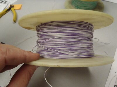 100ft M16878/4 White with Purple Stripe Solid 30AWG 30ga silvered wire Teflon