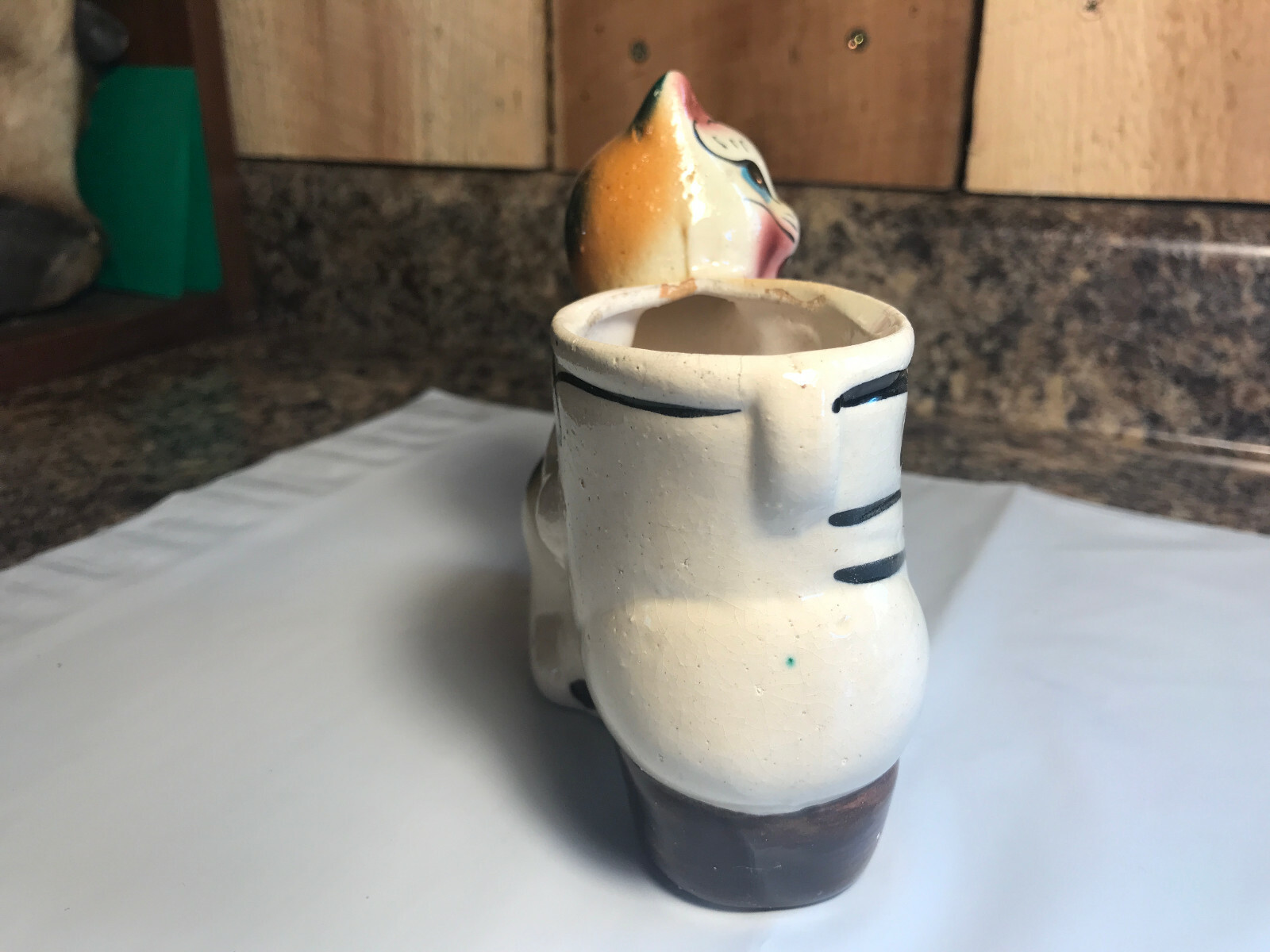 Vintage Ceramic Cat Boot Shoe Planter