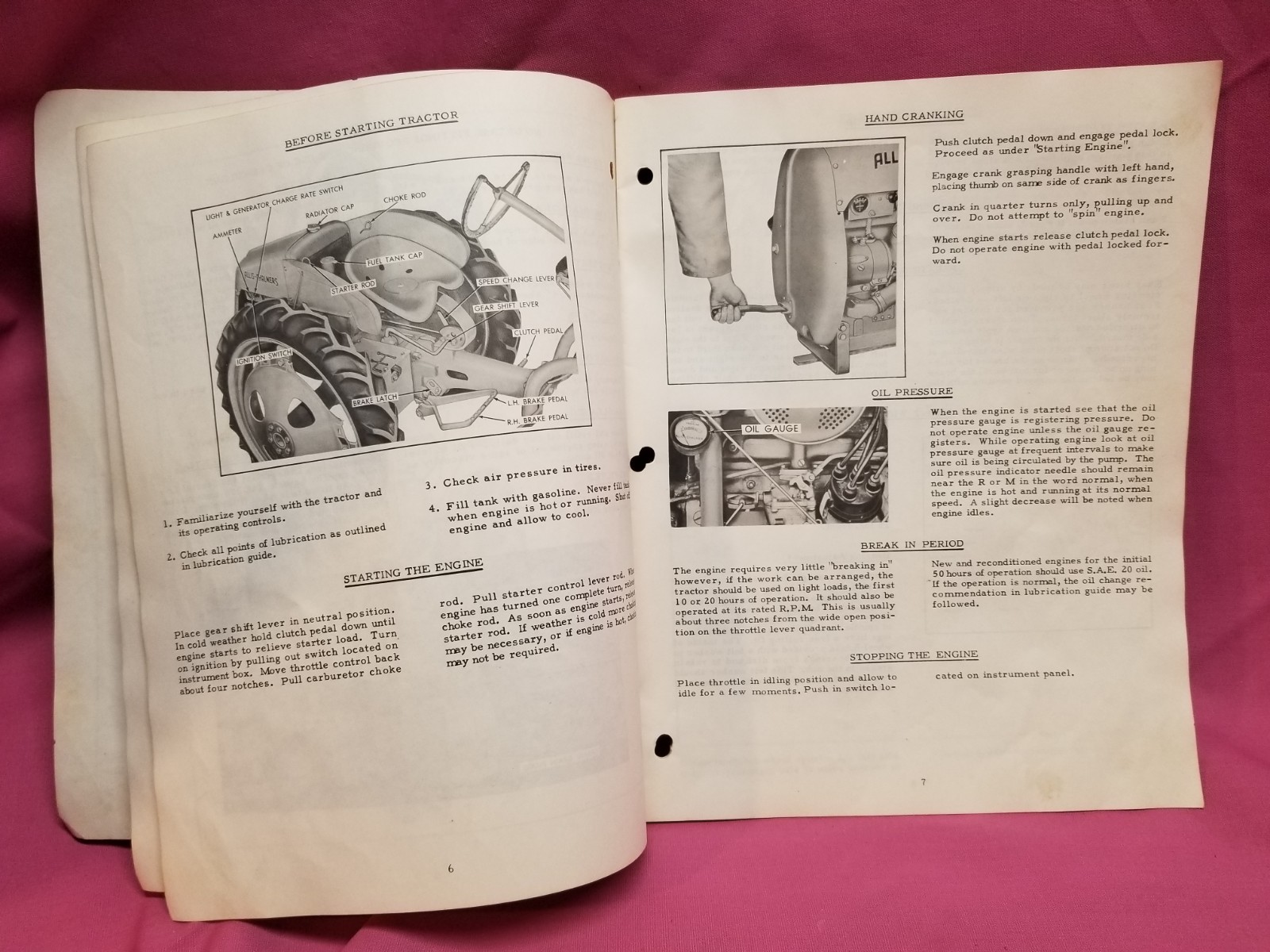 ORIGINAL ALLIS CHALMERS MODEL G OPERATING AND MAINTENANCE MANUAL