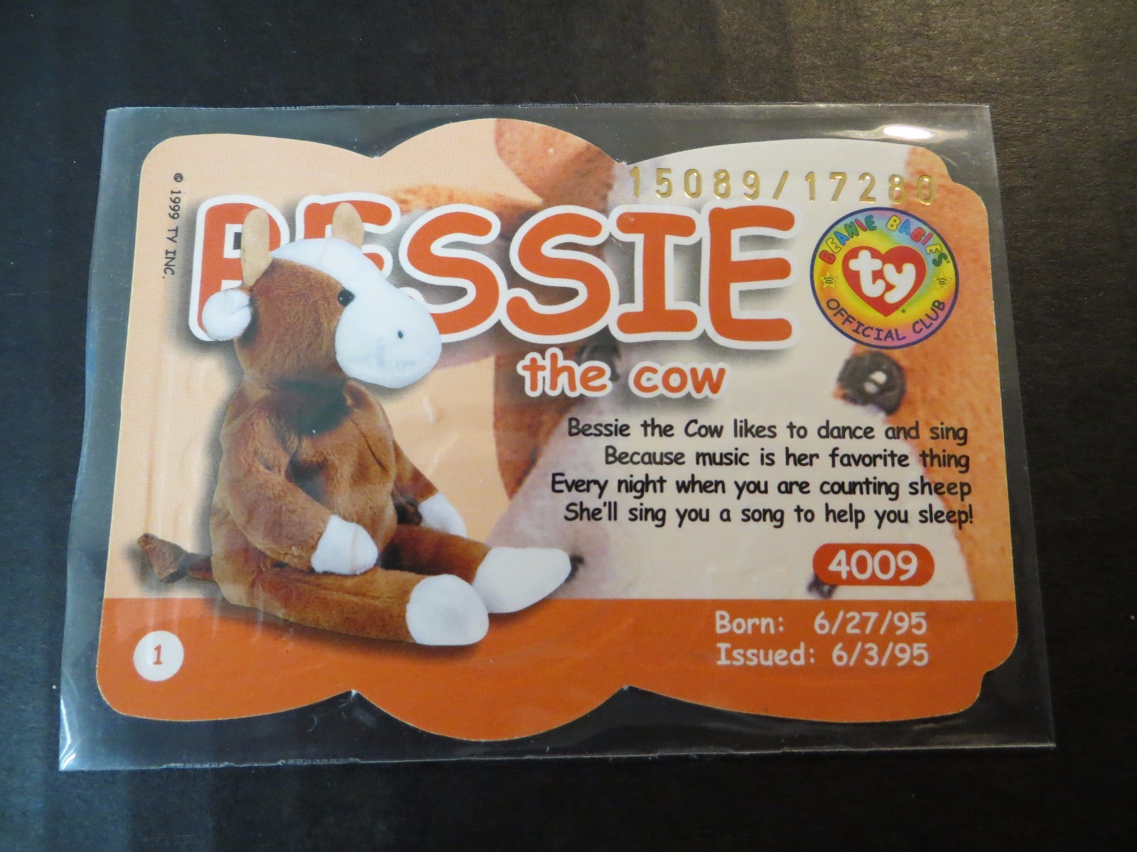 Ty Beanie Babies BBOC Series III S3 Limited Edition Teal RETIRED Bessie Card 1