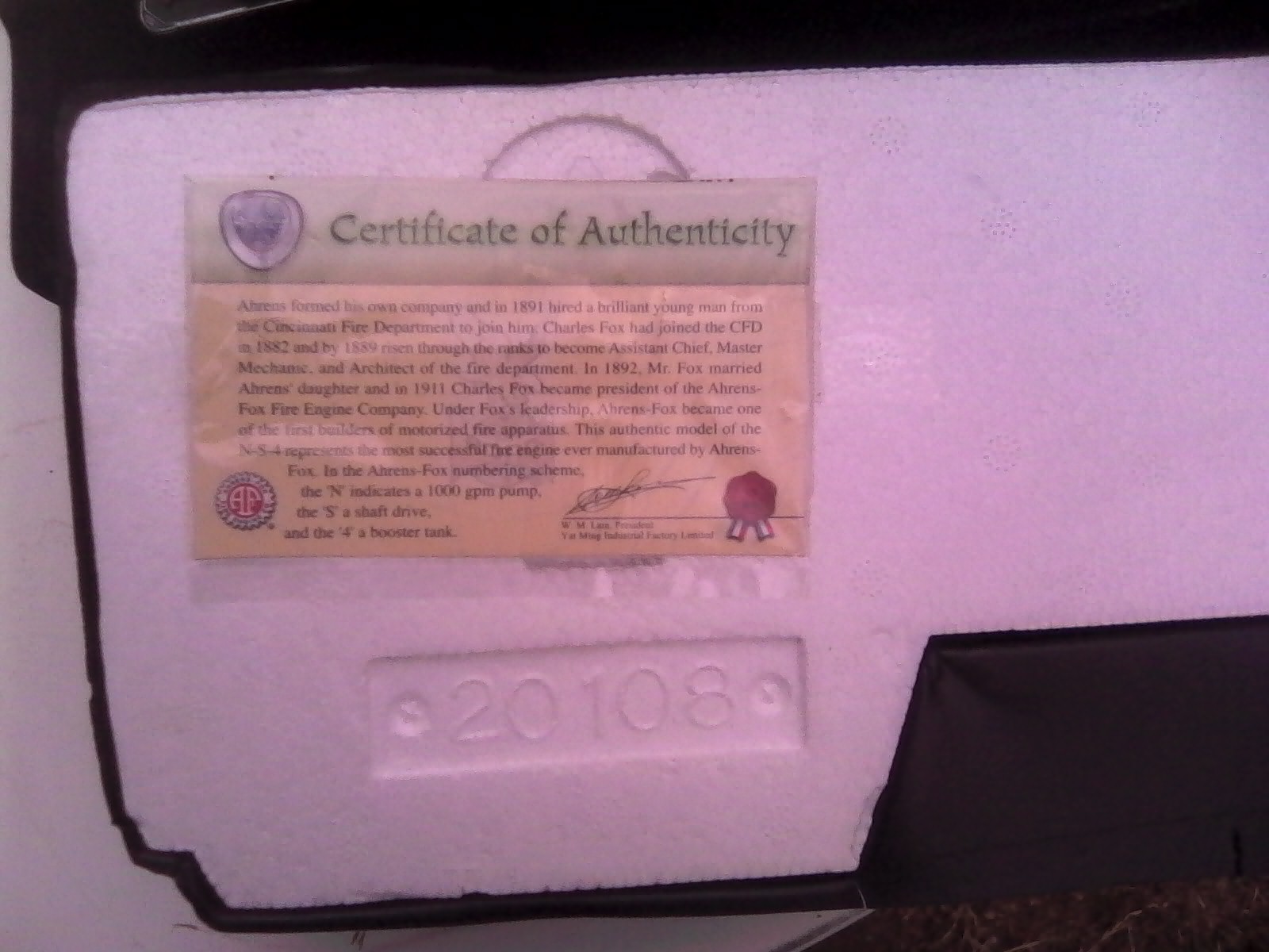 Detailed 1926 Ahrens-Fox scale model fire truck