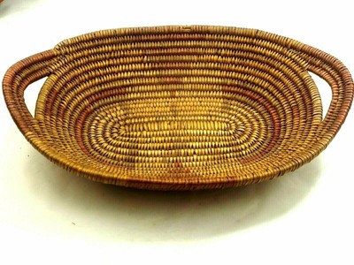 Oval Two Handled Coiled Salish Northwest Coastal Grass Basket