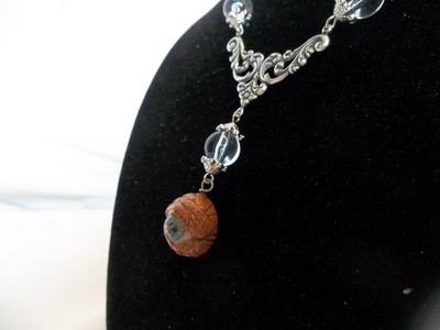 Creepy Antique Glass Doll Blue Eye Eyeball Silver Necklace Victorian Gothic OOAK