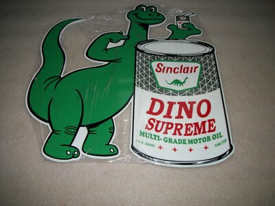 VINTAGE LOOK  SINCLAIR DINO DIE-CUT GAS & OIL CAN ADVERTISING  METAL SIGN