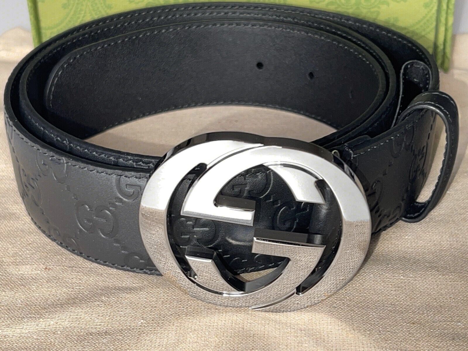 NEW! GUCCI Men's GG Logo Leather Belt Black Color 411924 NEW! GUCCI Men's GG Logo Leather Belt Black Color 411924