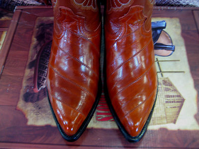 Pre-owned Los Altos Boots Los Altos Women Cognac Genuine Eel Western Cowboy Boot (m) L090803 In Brown