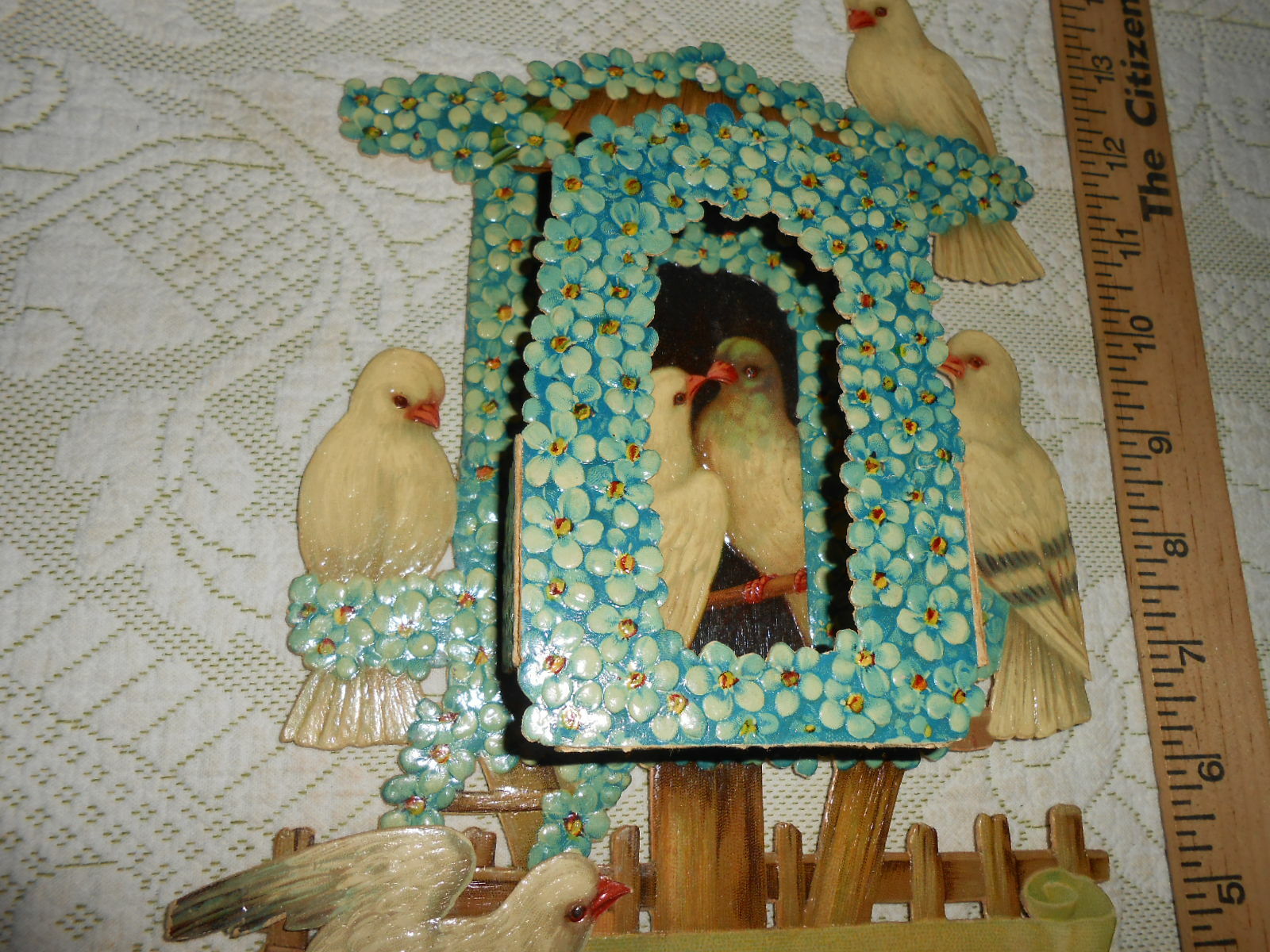 Antique Victorian Dimensional Fold Open Die-Cut  Love Birds House NOS