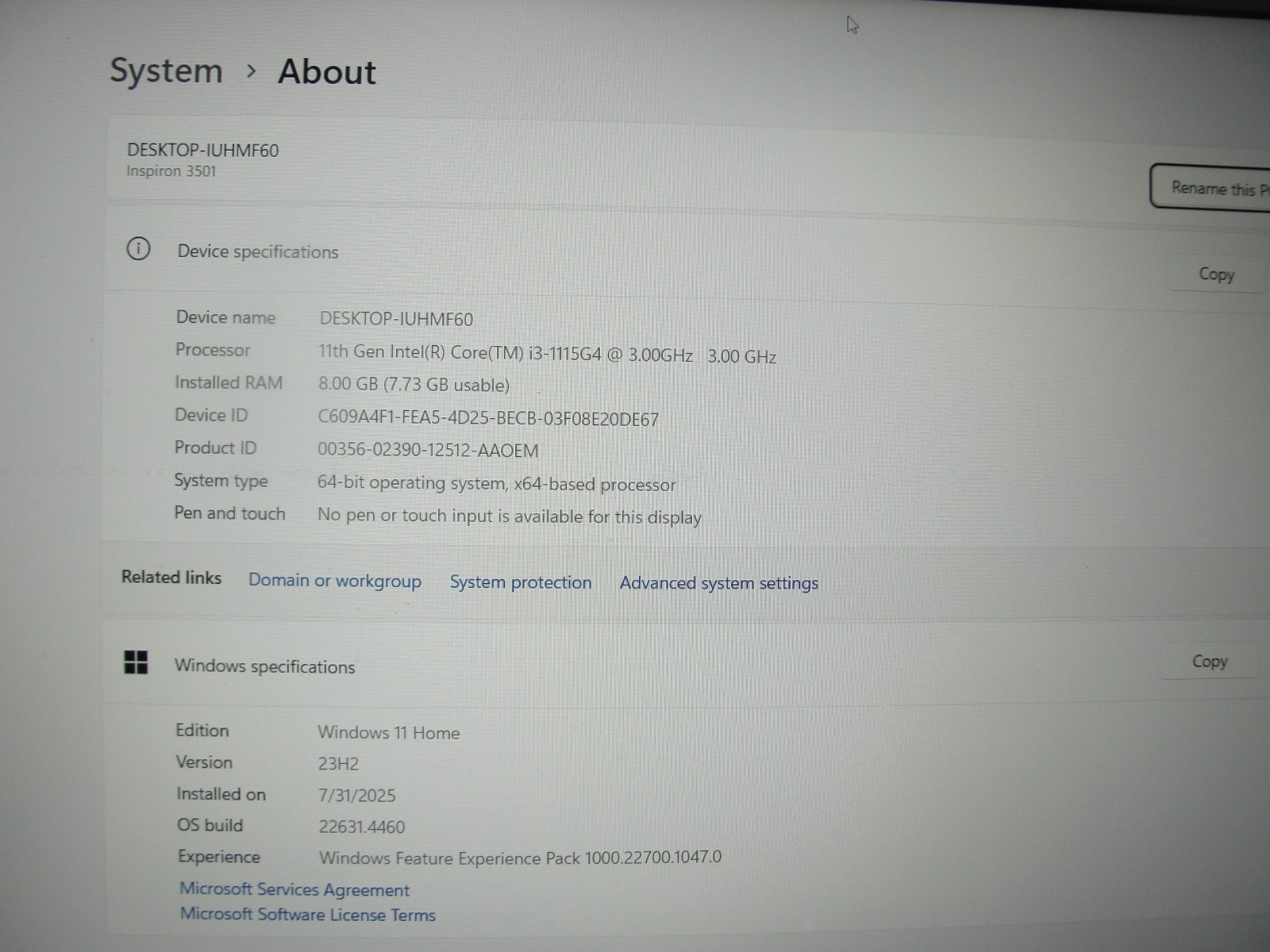 Dell Inspiron 3501 15.6" FHD i3-1115G4 8GB RAM 128GB SSD Win 11 - Thumbnail 4
