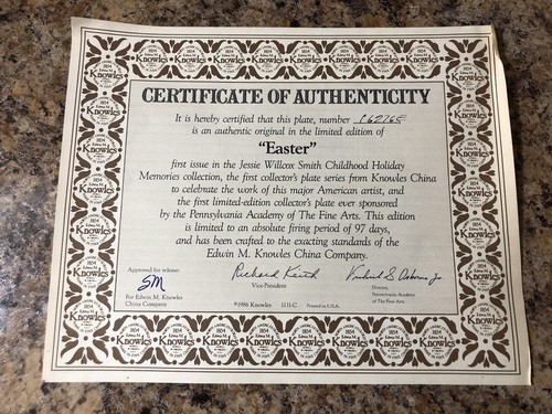 KNOWLES China Jessie Willcox Smith Easter Plate Original Box COA And Paperwork