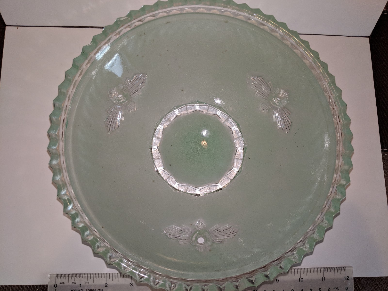 Vintage Victorian Art Deco 3 chain ceiling light lamp shade Green and Frost
