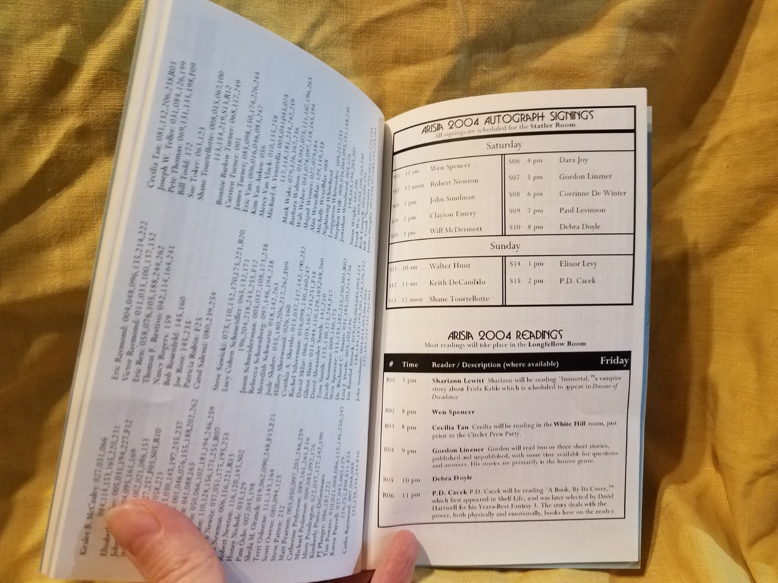 ARISIA 2004 Boston Pocket Program - Tim Powers Wen Spencer Cecilia Tan