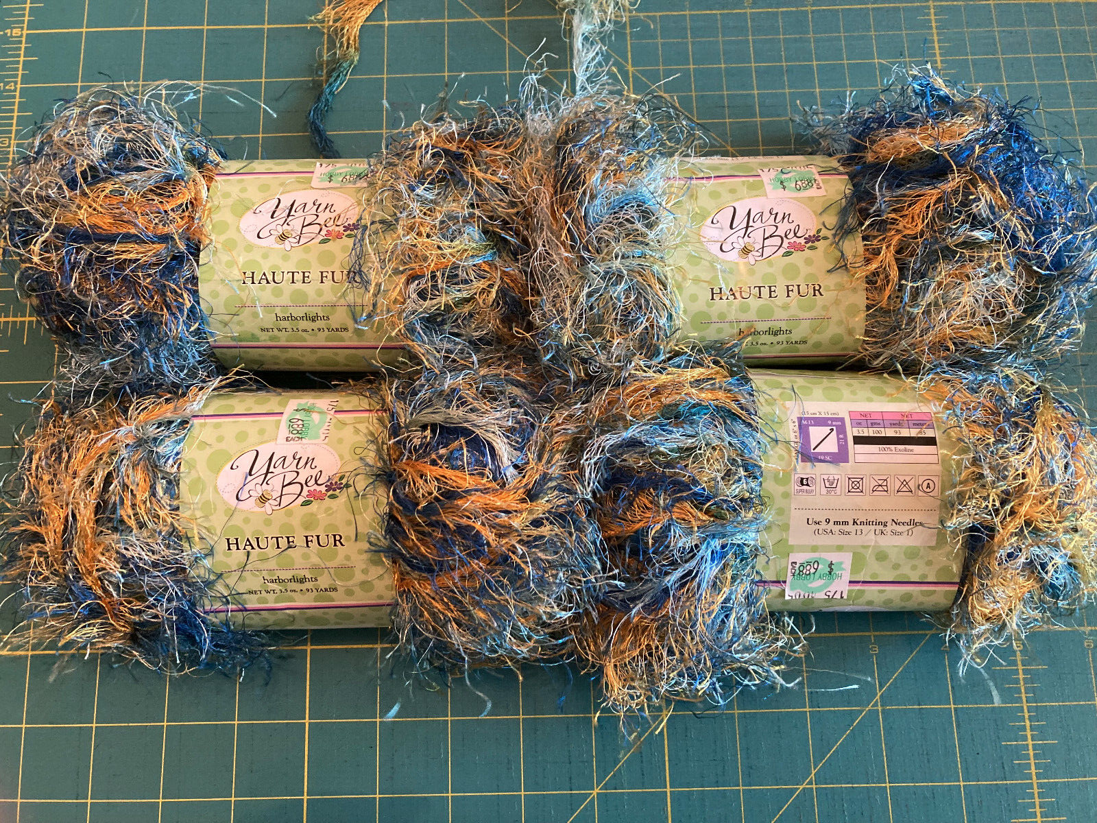 YARN BEE HAUTE FUR blue/gold eyelash yarn 4 skeinsのeBay公認海外通販