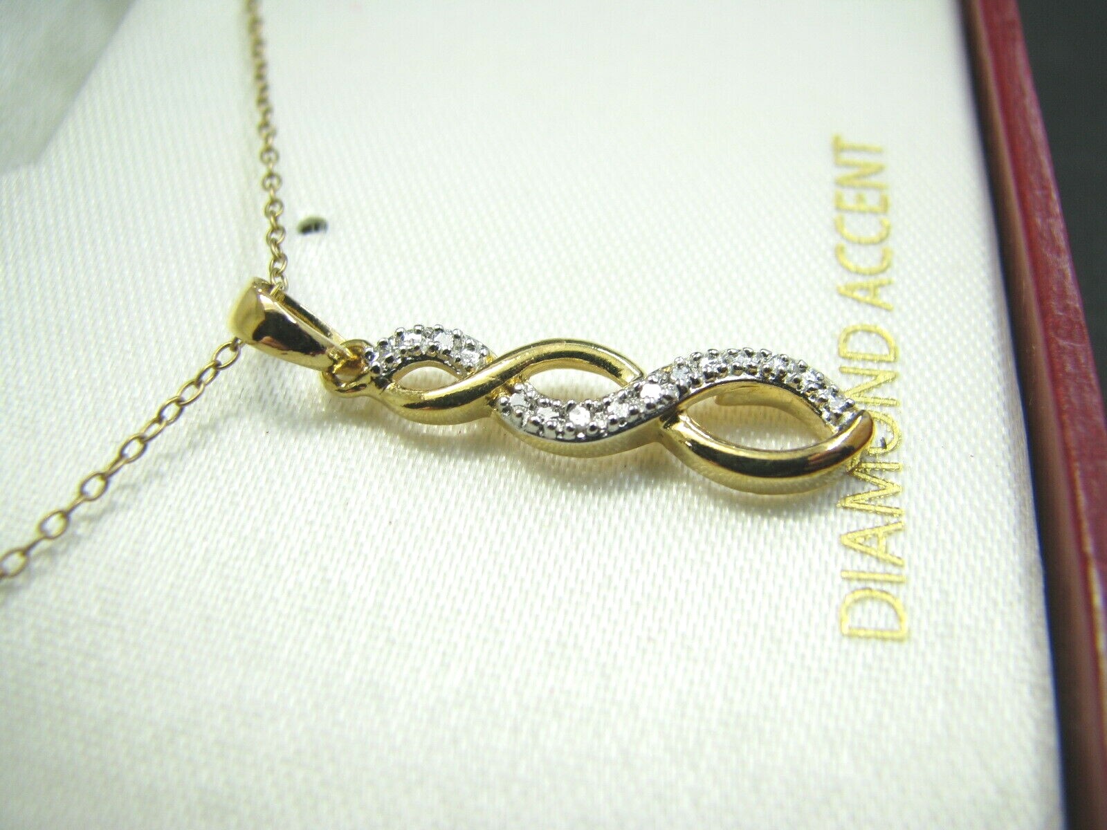 New/Box 18K Yellow Gold Over STERLING Necklace DIAMOND INFINITY TWIST PENDANT