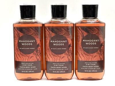 NEW 3 BATH & BODY WORKS MAHOGANY WOODS MENS 3-IN-1 HAIR WASH SHOWER GEL 10 FL OZ