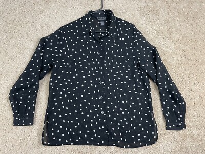 Dialogue Button Up Shirt Womens Medium Sheer Collared Cuff Polka Dots Black