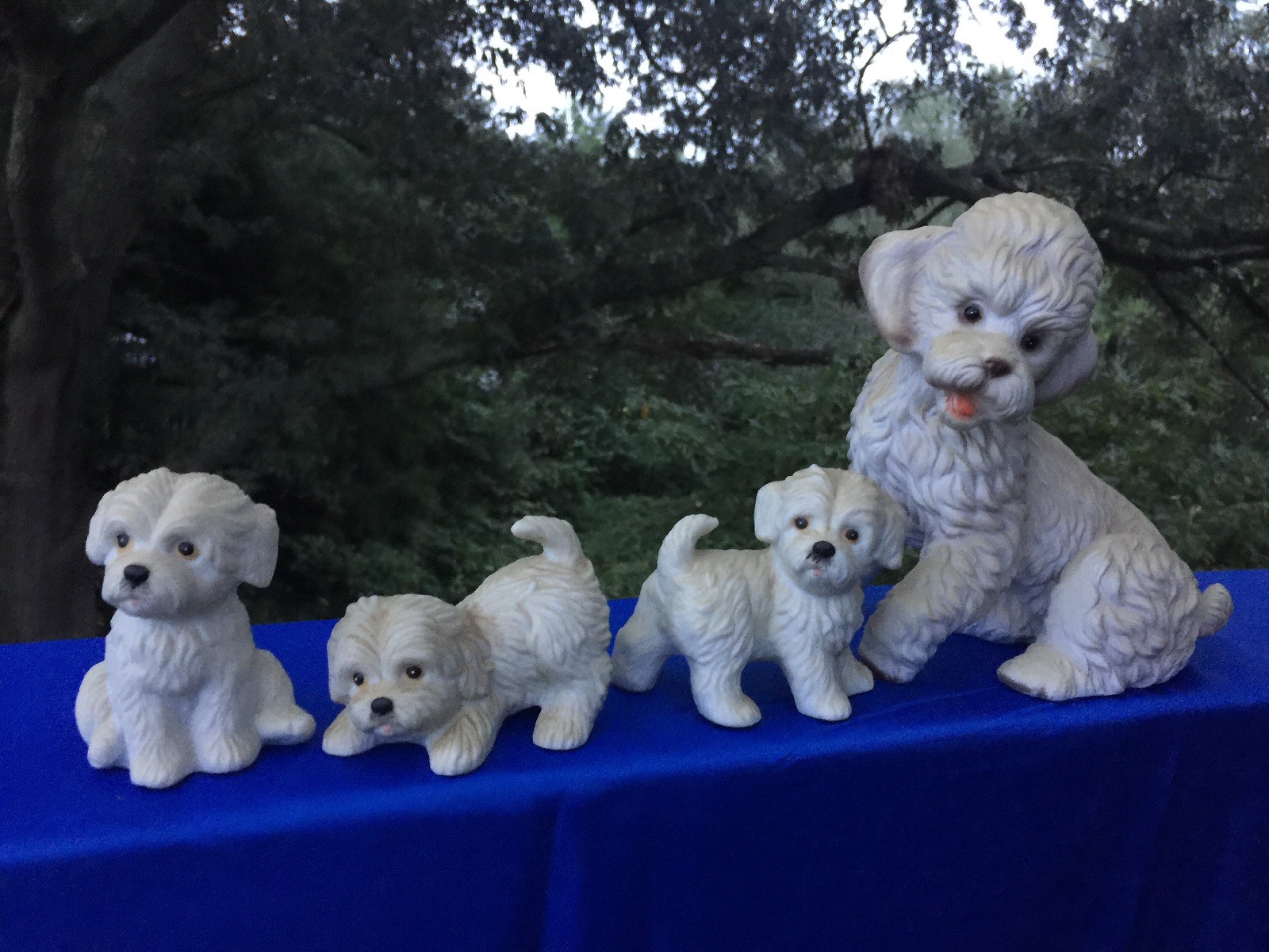 Vintage White Poodle Maltese MAMA & PUPPIES Home Interiors UNIQUE Figurine ??j8