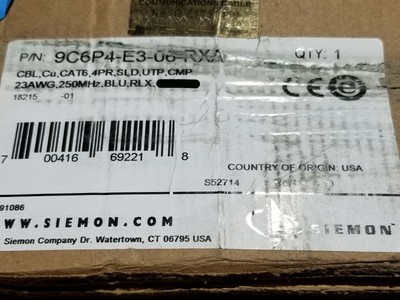 Siemon 9C6P4-E3-06 23/4P System 6 Cat6 UTP Plenum Network Cable Blue /100ft
