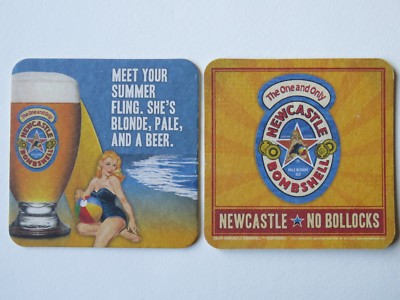 UK Beer Bar Coaster ~ NEWCASTLE Brewery Bombshell Pure Blonde Ale ~ No Bollocks