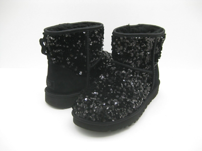 UGG CLASSIC MINI CHUNKY SEQUIN WOMEN ANKLE BOOT BLACK US 7 /UK 5 /EU 38 /JP  24