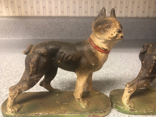 ANTIQUE HUBLEY USA TOY DOG STATUE BOOKENDS CAST IRON BOSTON TERRIER BOOK ENDS