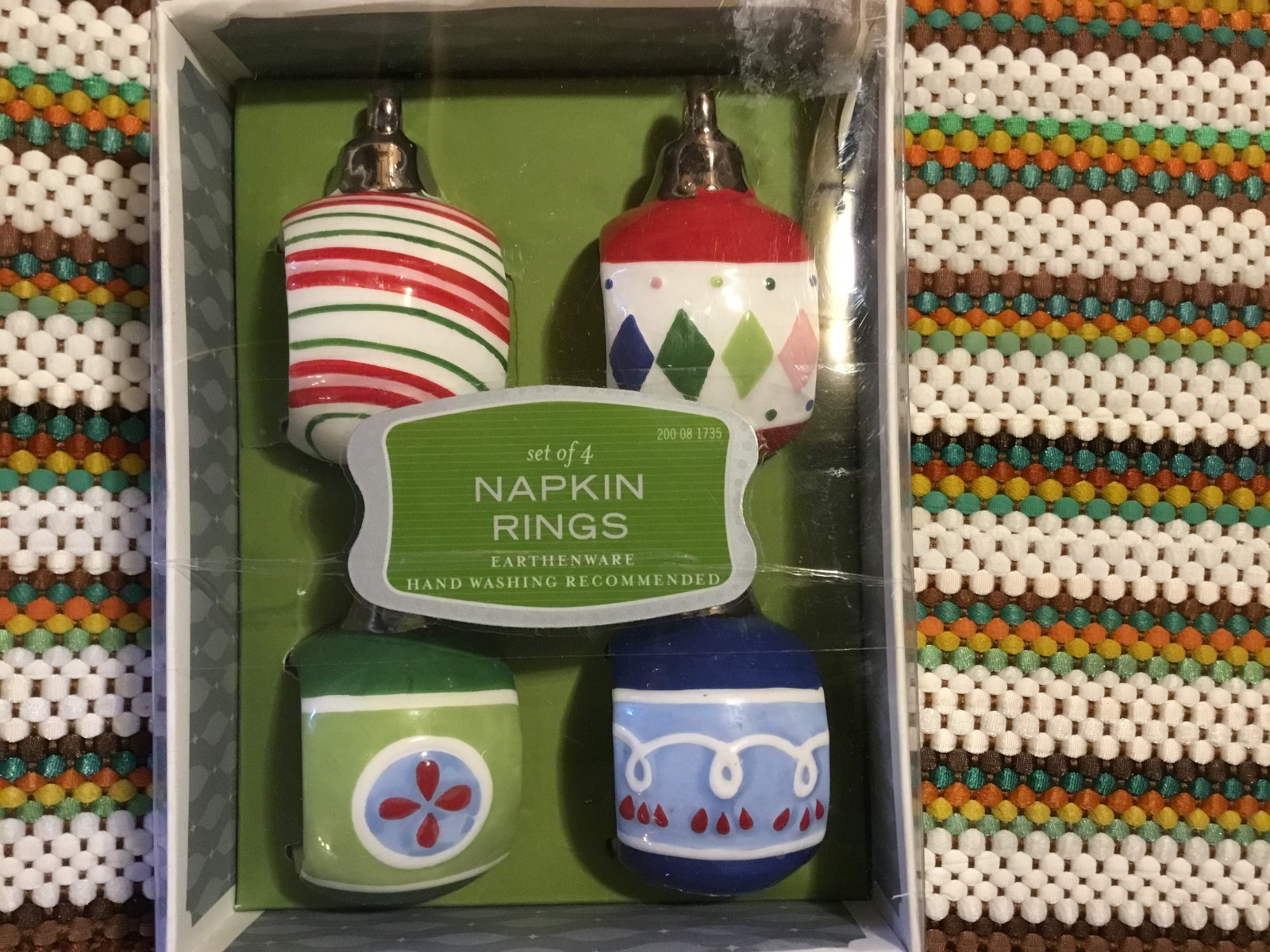Target Holiday Set of 4 Earthenware Napkin Rings Ornament Shapes Christmas Boxed