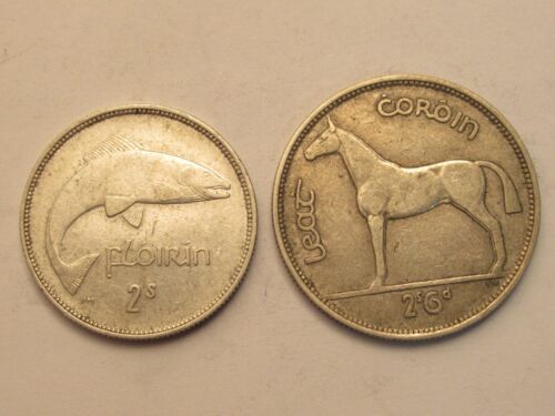 TWO Ireland silver Coins, 1939 shilling & 1940 1/2 crown
