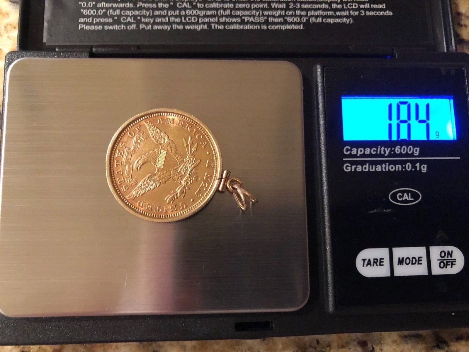 1906 D  $10 Dollars 1/2 oz Liberty Head Gold Eagle Coin 14K Gold Bezel Pendant