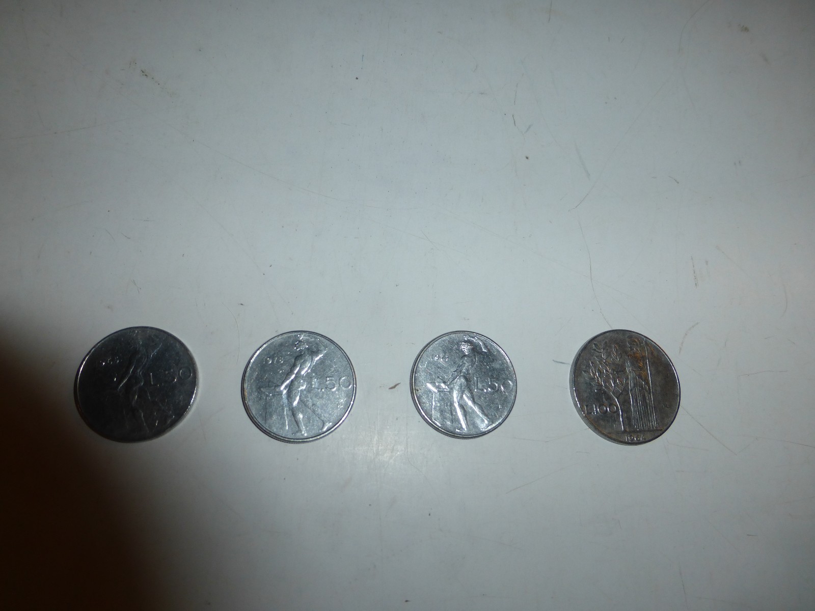 Lot of 3 Italy 50 Lire, Coin, 1965/1977/1978 & 1 Italy 100 Lire Coin 1964  B320