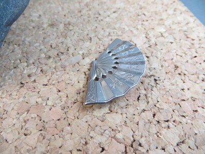 Vintage Lang Filigree Sterling Silver Etched Floral Fan Pin Brooch #252