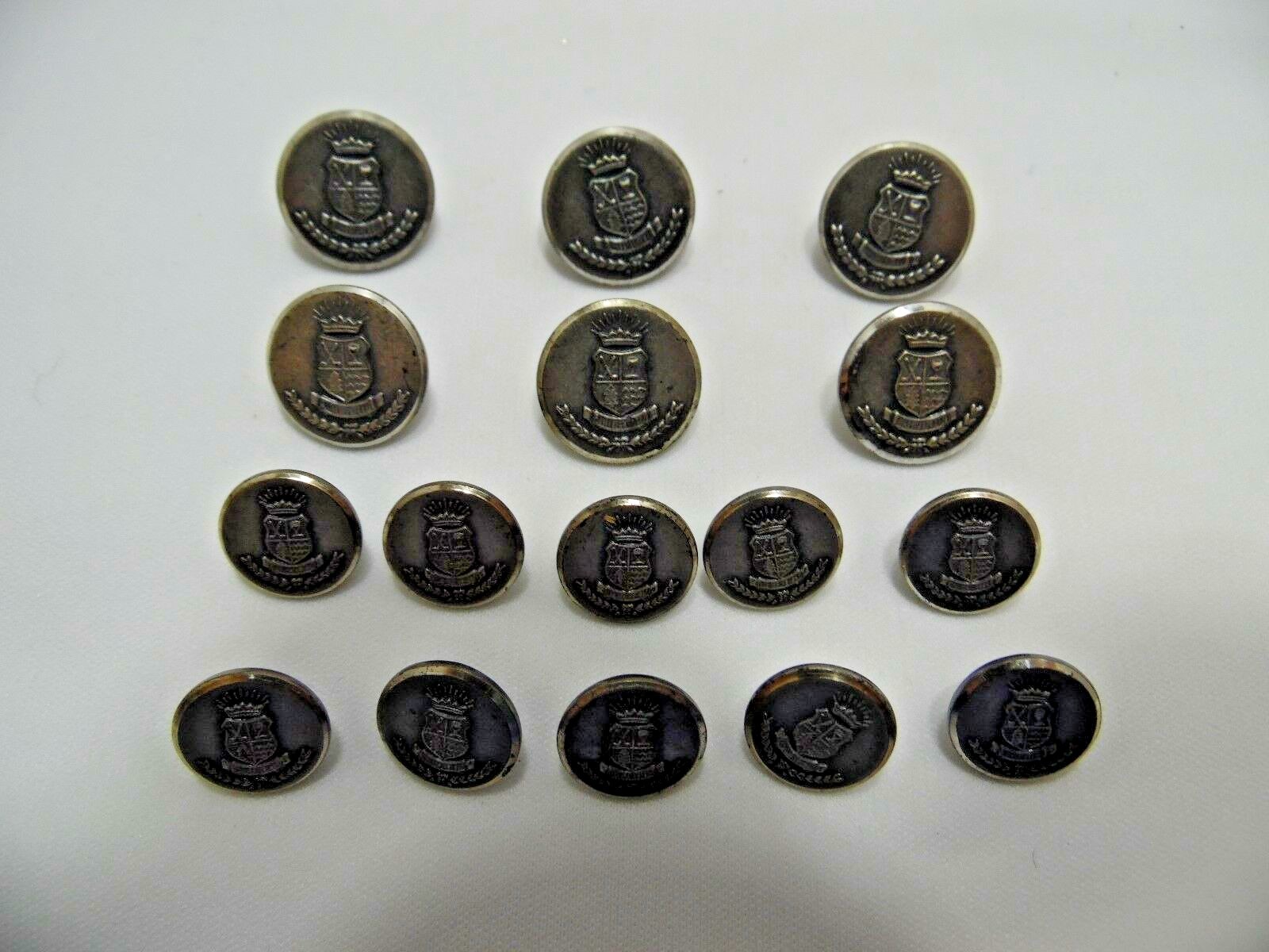 Vintage New Old Stock Metal Buttons Shield Laurel Silver Lot of 16 Shank Back