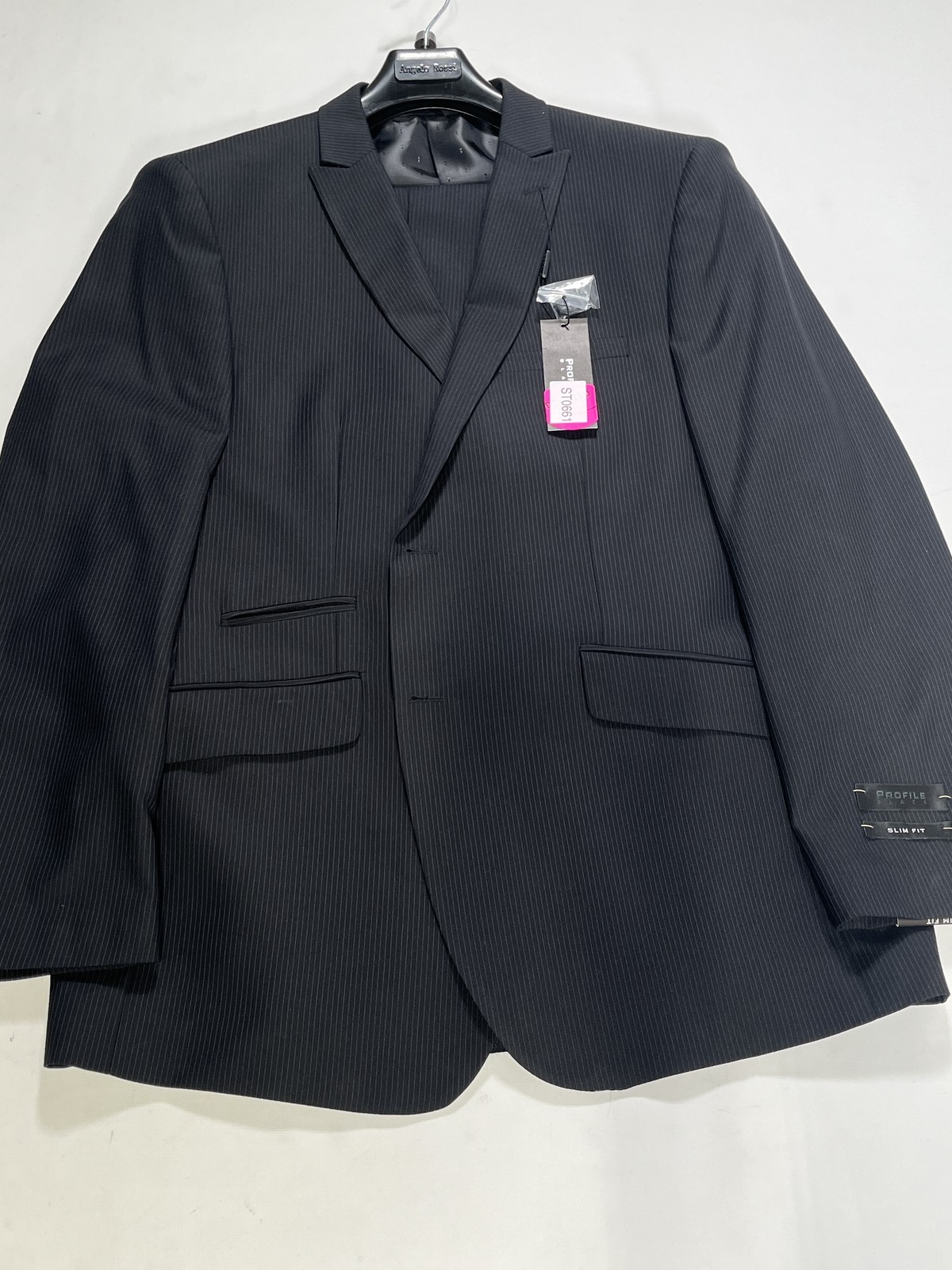 Mens Profile Black Slim Fit Striped Suit Size 46R 40W NEW