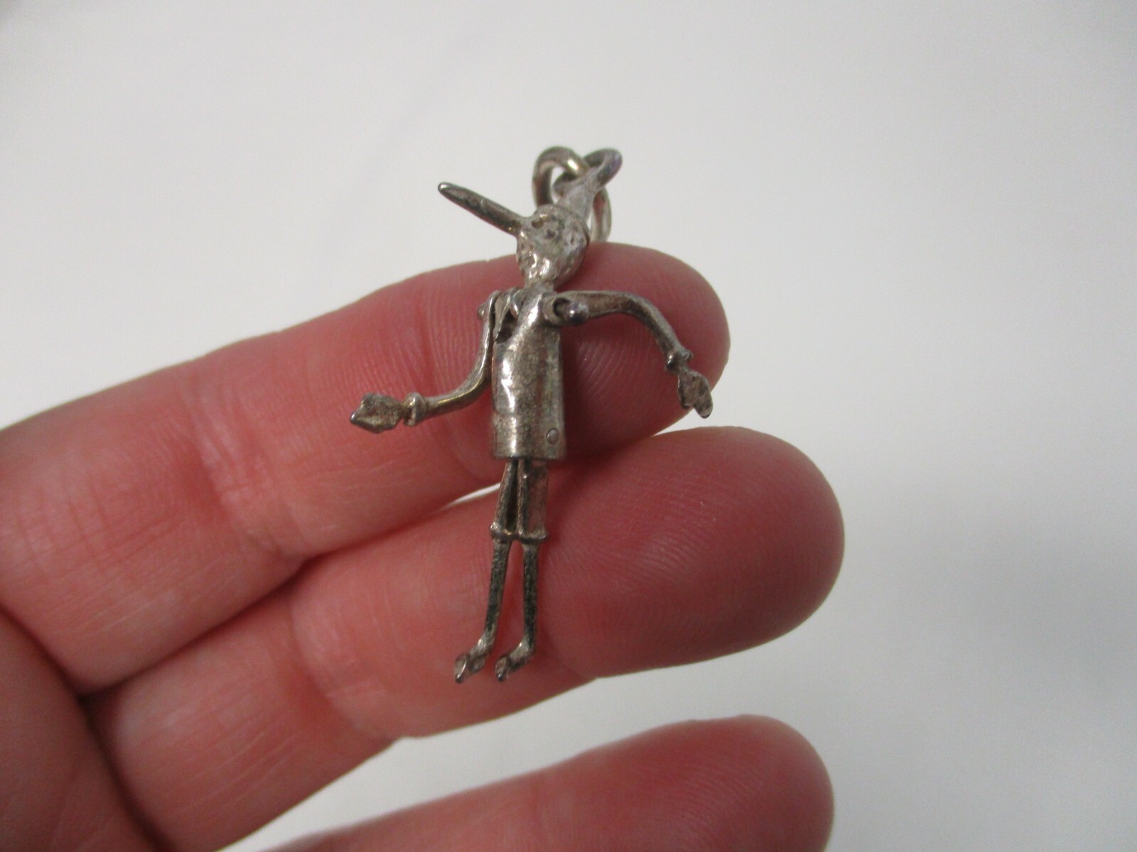 VINTAGE STERLING SILVER MECHANICAL PINOCCHIO CHARM PENDANT ~ MOVING PARTS 1 5/8