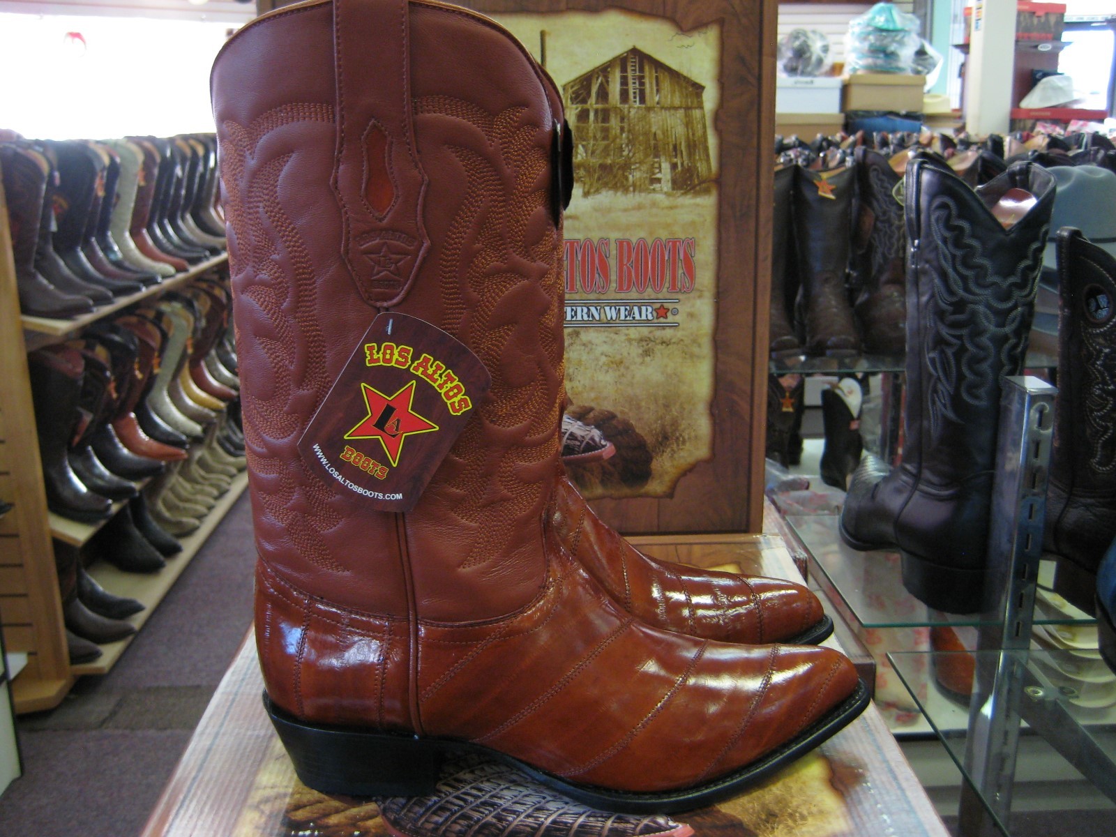 Pre-owned Los Altos Boots Los Altos Men Cognac Genuine Eel Western Cowboy Boot J-toe 990803 Ee In Brown