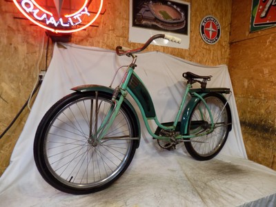 1952 HIAWATHA LADIES TANK BIKE SPRINGER FORK VINTAGE MURRAY CWC HAWTHORNE GREEN!