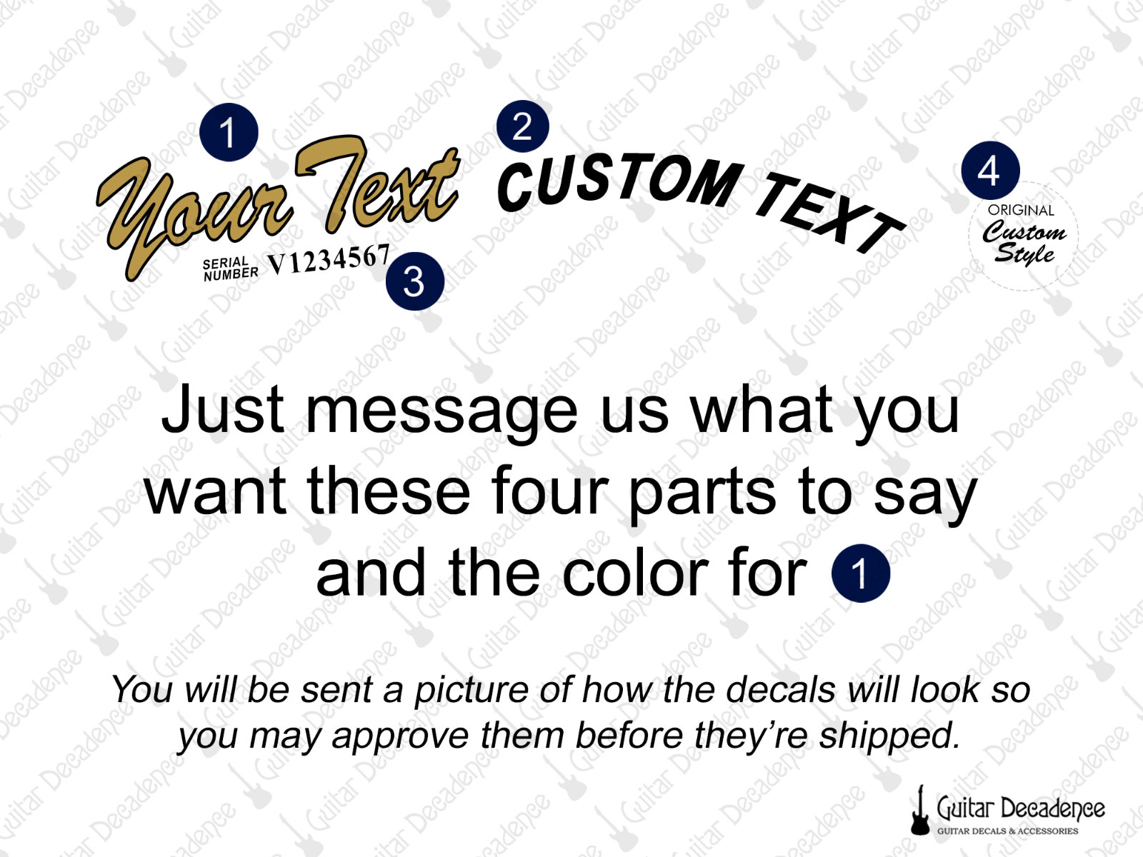 Custom 70's Style Guitar Headstock Waterslide Decal for Electric Guitars