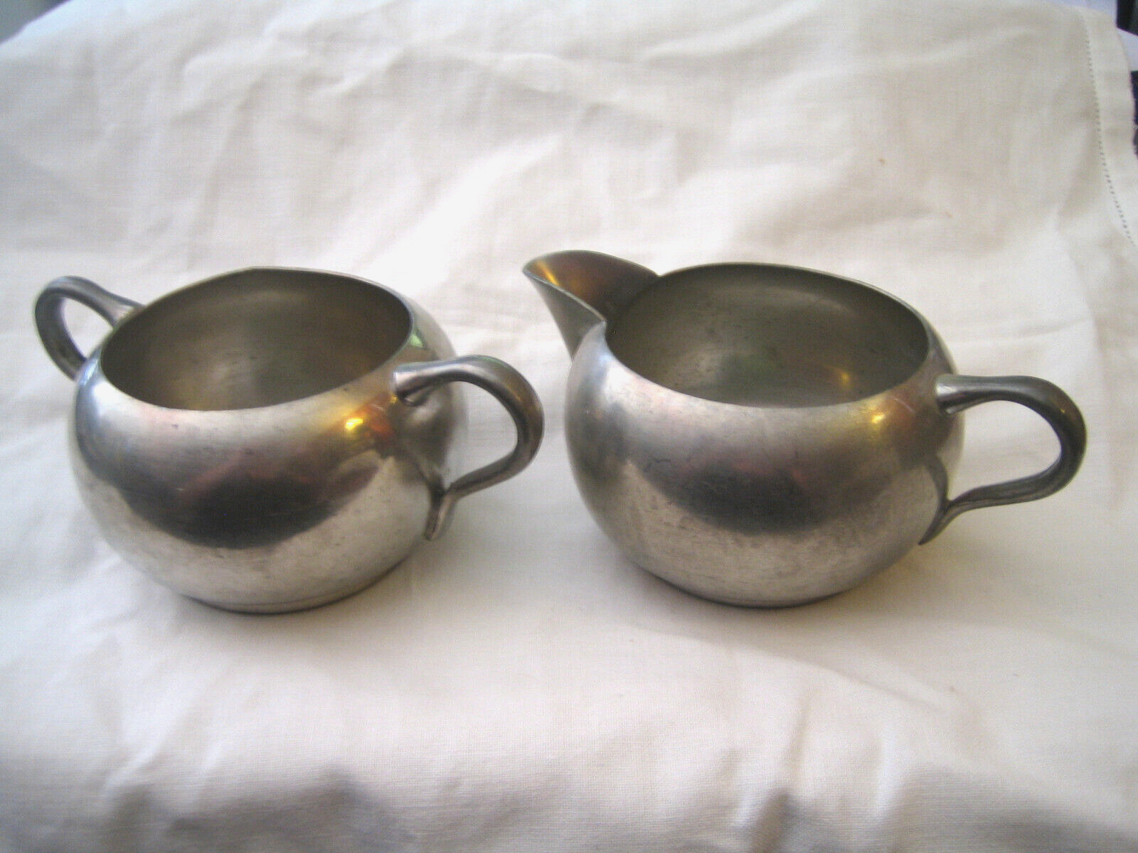 Pewter Sugar Bowl and Creamer - Stamped Trad Continental