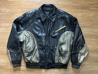 PELLE PELLE MARC BUCHANAN BOMBER BLACK LEATHER JACKET Sz 44 EMBOSSED Padded