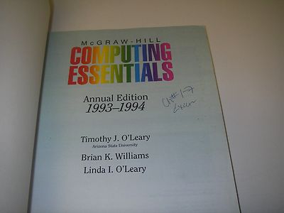 Vintage McGraw-Hill Computing Essentials 1993-1994 Brian K William/O'Leary BOOK